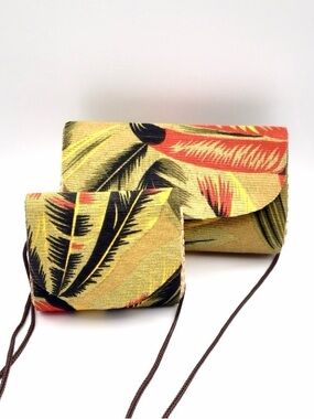 Vintage Tropical Print Crossbody Bag Set Resort Mini Purses